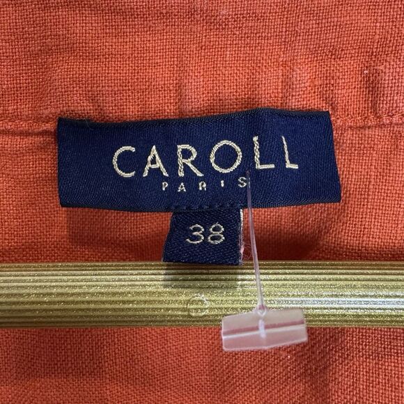 Caroll Paris Size 38 Linen Shift Midi Dress Orange V-Neck Pockets Lagenlook Boho - Picture 4 of 6